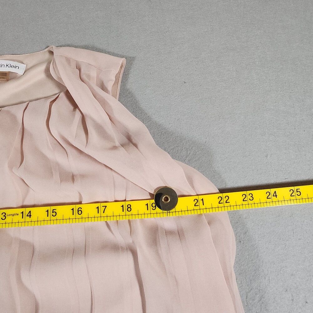 Calvin Klein Pink Sleeveless Pleated Chiffon Blouse with Bubble Hem Size XL - Picture 6 of 9